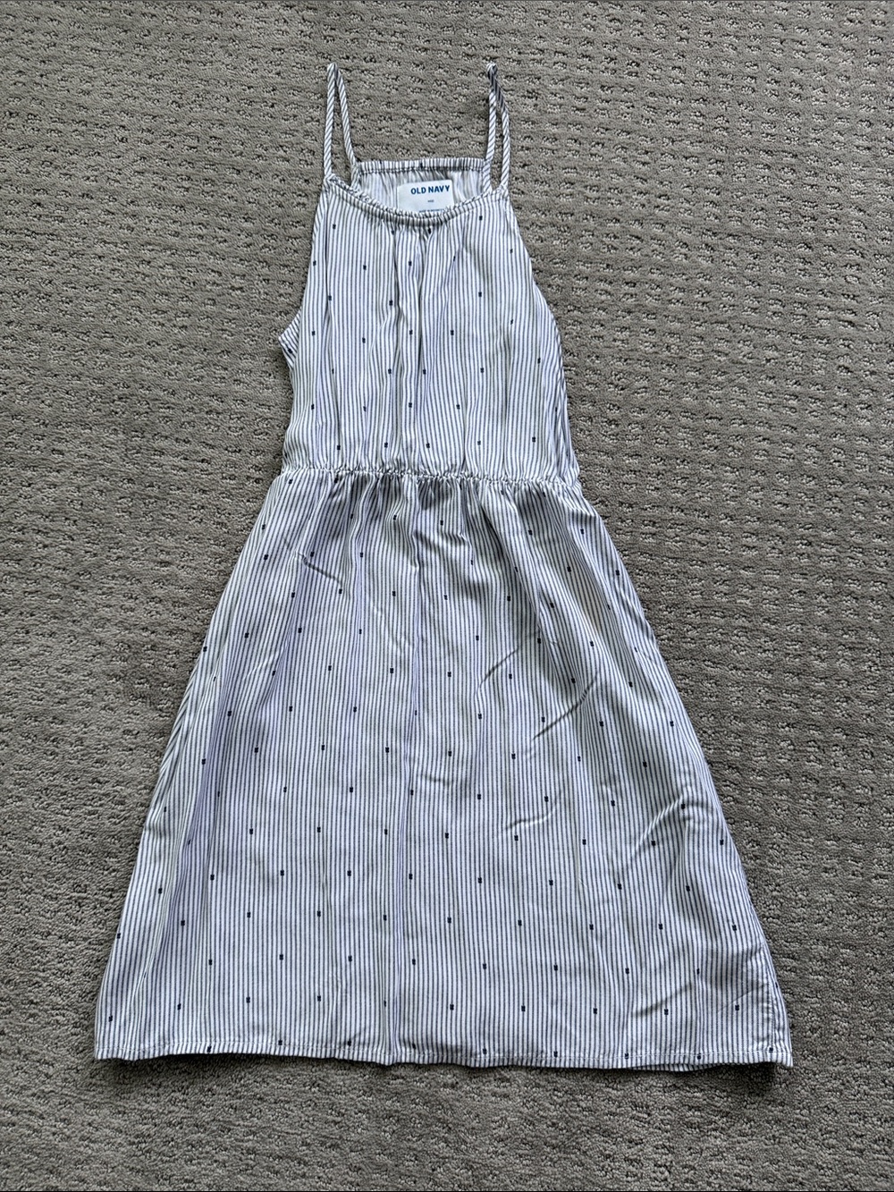 Old Navy White & Navy Striped Dot Sundress